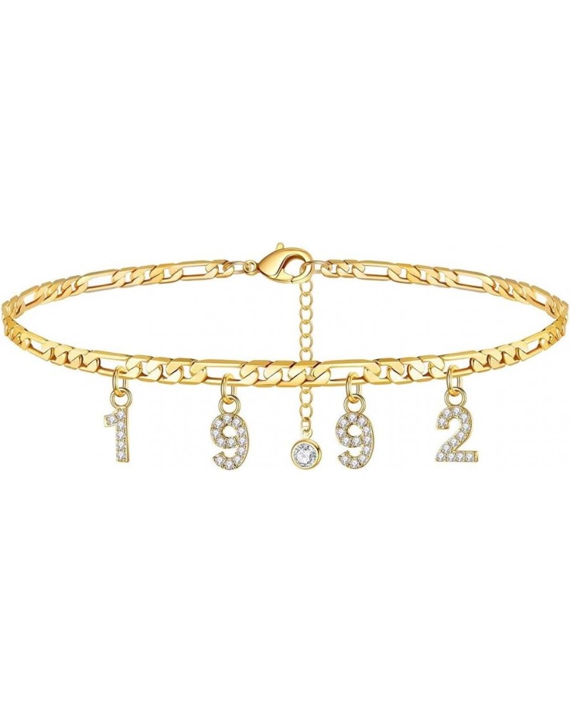 Birth Year Number Ankle Bracelets for Women, Cnebo Gold Plated CZ Date Anklet Personalized Birth Year Number Ankle Bracelets ...