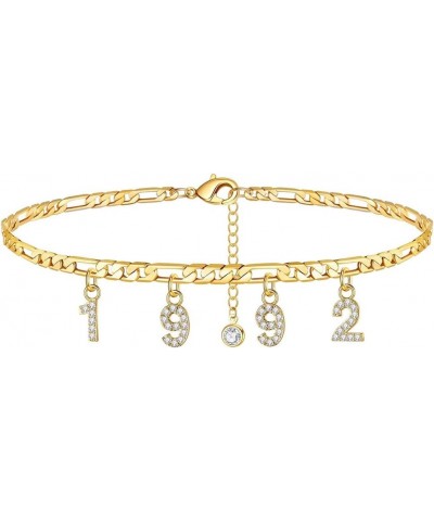 Birth Year Number Ankle Bracelets for Women, Cnebo Gold Plated CZ Date Anklet Personalized Birth Year Number Ankle Bracelets ...