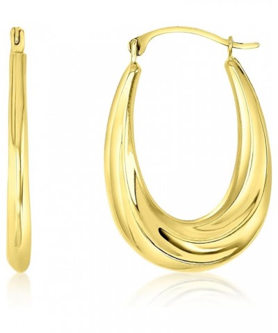 14K Yellow Gold 2x25mm Textured Lightweight Oval Hoop Earrings Oval-Wavy Textured $48.60 Earrings