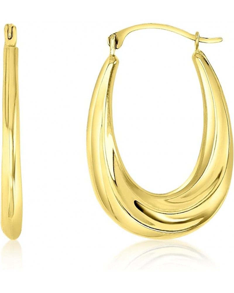 14K Yellow Gold 2x25mm Textured Lightweight Oval Hoop Earrings Oval-Wavy Textured $48.60 Earrings