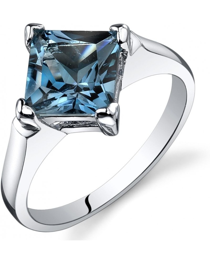 London Blue Topaz Engagement Ring for Women 925 Sterling Silver, Natural Gemstone, 2 Carats Princess Cut 7mm, Comfort Fit, Si...