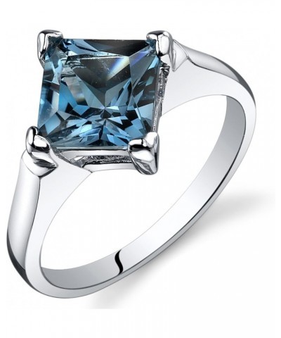 London Blue Topaz Engagement Ring for Women 925 Sterling Silver, Natural Gemstone, 2 Carats Princess Cut 7mm, Comfort Fit, Si...