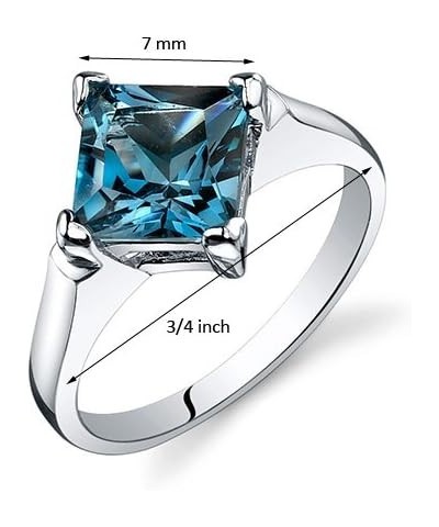 London Blue Topaz Engagement Ring for Women 925 Sterling Silver, Natural Gemstone, 2 Carats Princess Cut 7mm, Comfort Fit, Si...