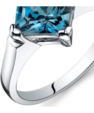 London Blue Topaz Engagement Ring for Women 925 Sterling Silver, Natural Gemstone, 2 Carats Princess Cut 7mm, Comfort Fit, Si...