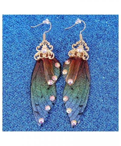 Firecolor Imitation Cicada Wing Dangle Hook Earring Fairy Butterfly Wing Earrings Romantic Handmade Jewelry for Women,Gold+Gr...