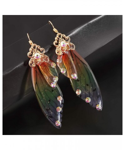 Firecolor Imitation Cicada Wing Dangle Hook Earring Fairy Butterfly Wing Earrings Romantic Handmade Jewelry for Women,Gold+Gr...