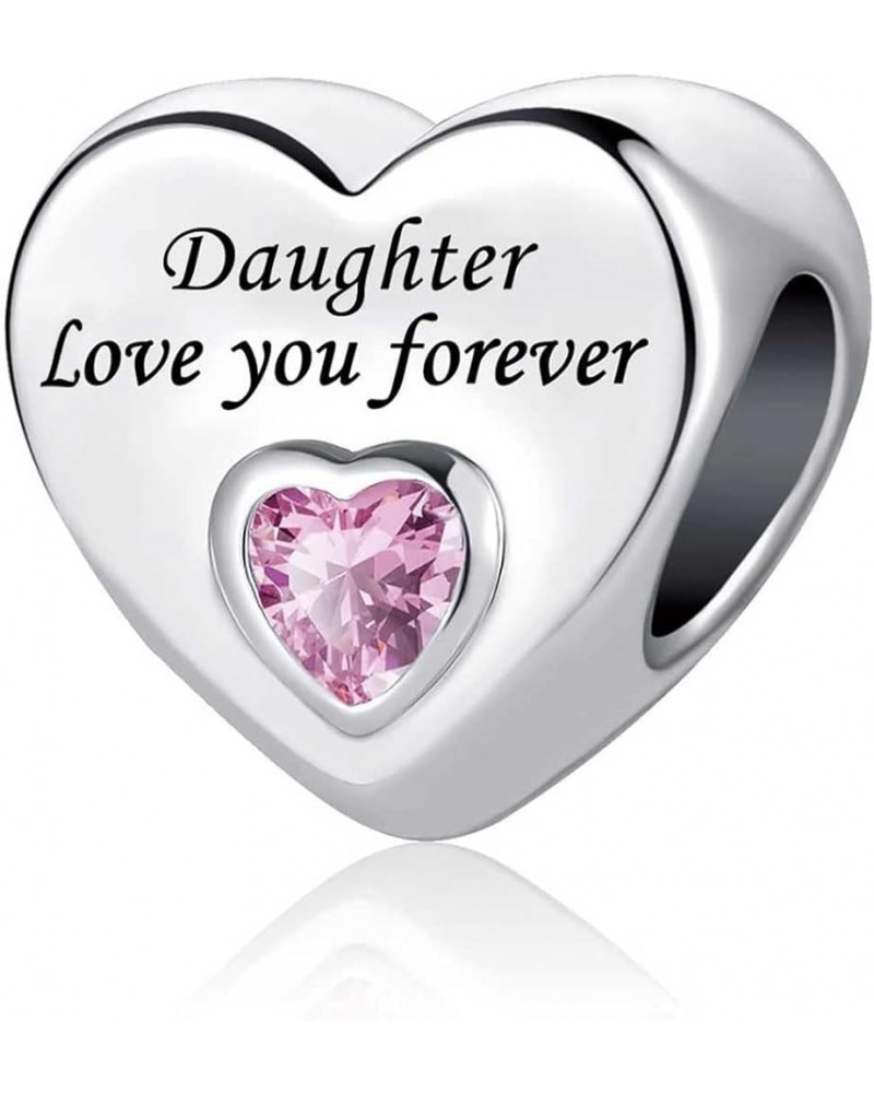 Birthday Pink Heart I Love You Forever Bead Charms Compatible with Pandora Bracelets for Dad Wife Granddaughter Mom Daughter ...