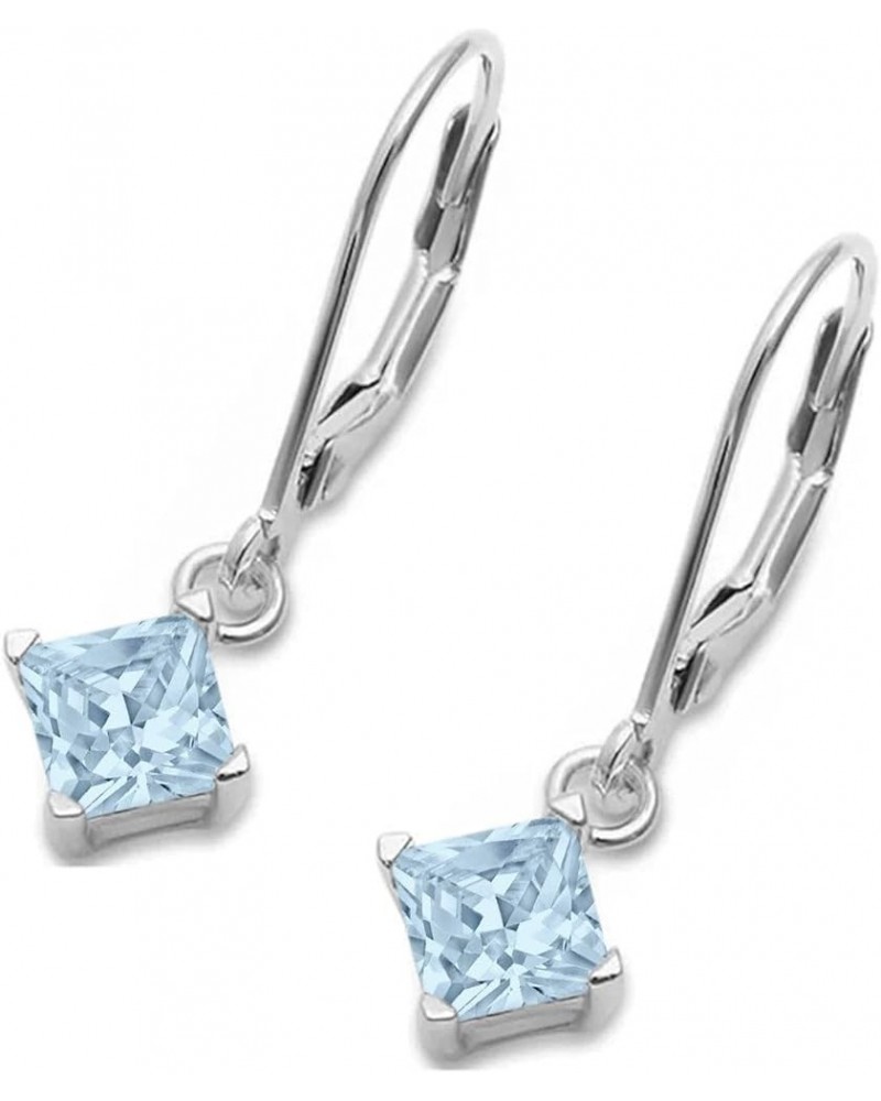 Princess Cut Huggie Hoop Dangle Drop Leverback Earring Cubic Zirconia Solid 925 Sterling Silver Aquamarine CZ Sterling Silver...