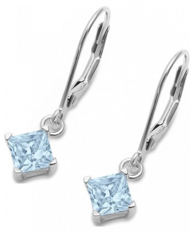 Princess Cut Huggie Hoop Dangle Drop Leverback Earring Cubic Zirconia Solid 925 Sterling Silver Aquamarine CZ Sterling Silver...