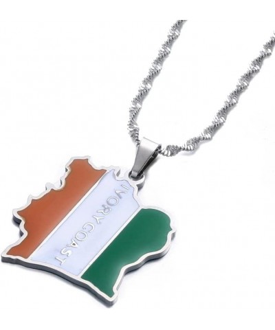 Stainless Steel Ivory Coast Map Flag Pendant Necklaces Cote d'Ivoire Jewelry silver $7.42 Necklaces