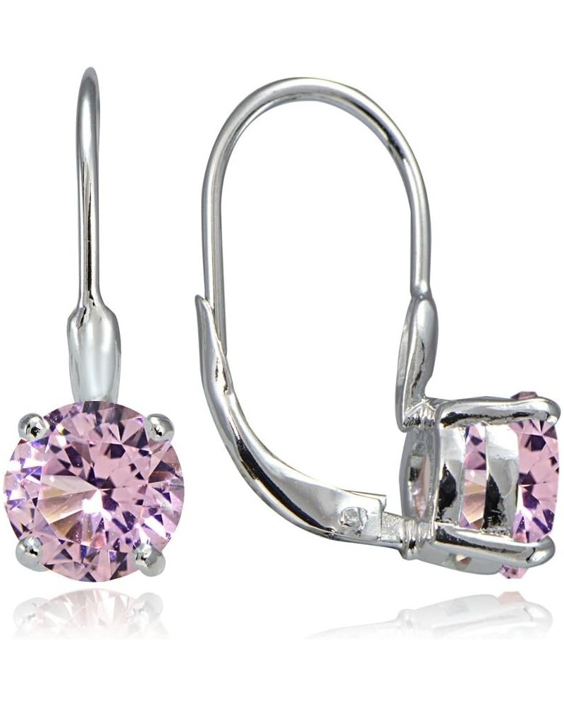 Sterling Silver Simulated Gemstone 7mm Round Solitaire Leverback Earrings Simulated Pink Tourmaline $15.59 Earrings