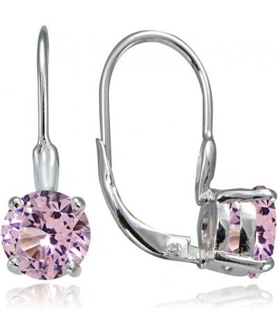 Sterling Silver Simulated Gemstone 7mm Round Solitaire Leverback Earrings Simulated Pink Tourmaline $15.59 Earrings