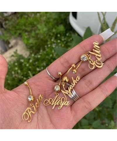 Fashion Customized Stainless Steel Round Crystal Name Belly Button Rings For Women Custom Personalized Gold Navel Body Jewelr...