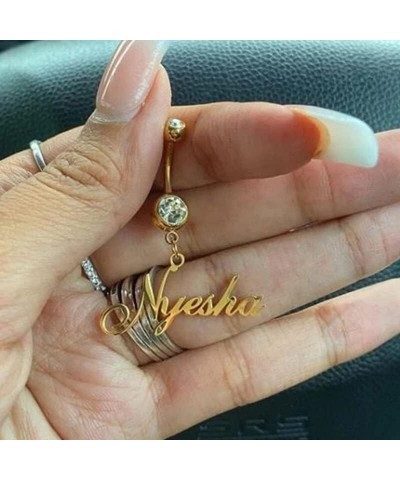 Fashion Customized Stainless Steel Round Crystal Name Belly Button Rings For Women Custom Personalized Gold Navel Body Jewelr...