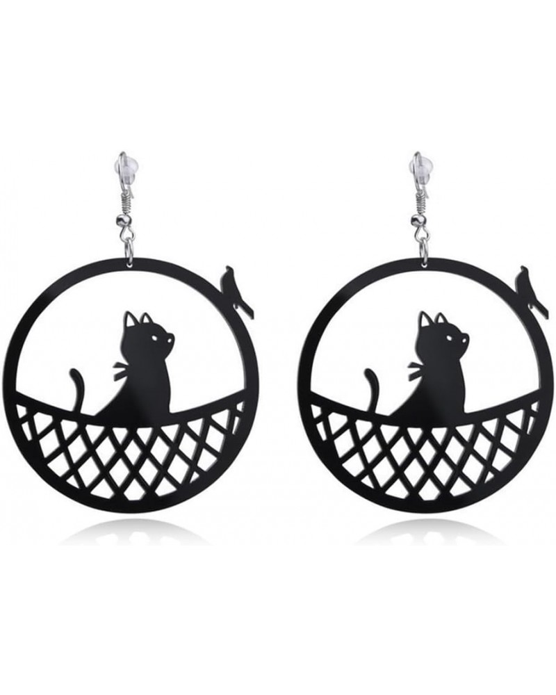 MIGUO STORE Unique Black Cat on the Moon Dangle Earrings Acrylic Star Earrings Animal Lovely for Women Girls Chic Sparkly Asy...