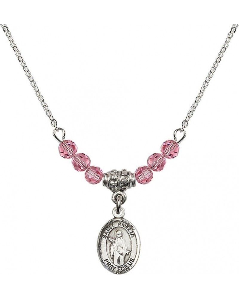 October Birth Month Bead Necklace with Catholic Patron Saint Petite Charm, 18 Inch Saint Amelia $44.05 Necklaces