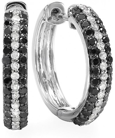 0.65 Carat (ctw) Ladies Round Black And White Diamond Huggies Hoop Earrings, Sterling Silver $88.11 Earrings