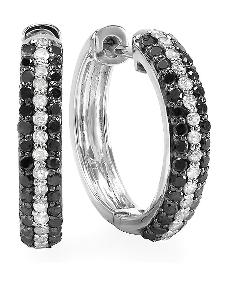 0.65 Carat (ctw) Ladies Round Black And White Diamond Huggies Hoop Earrings, Sterling Silver $88.11 Earrings