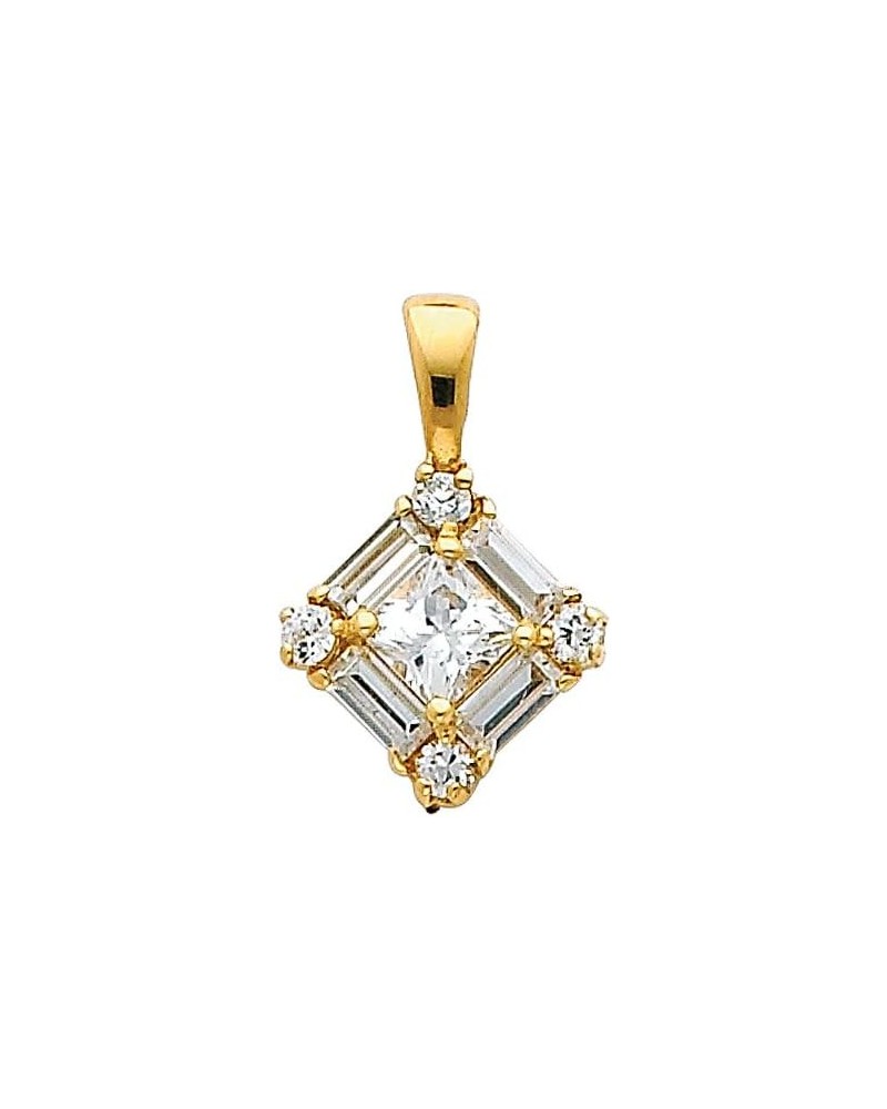 14k REAL Yellow Gold CZ Cluster Square Charm Pendant $45.12 Pendants