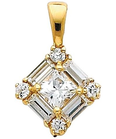 14k REAL Yellow Gold CZ Cluster Square Charm Pendant $45.12 Pendants