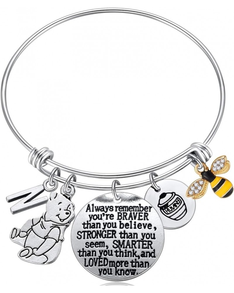 Inspired by Classic You Are Braver Than You Believe, Bee, Hunny, Pooh Bear Charm Inspirational Gifts for Women Girls silver $...