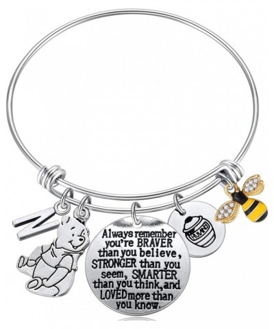 Inspired by Classic You Are Braver Than You Believe, Bee, Hunny, Pooh Bear Charm Inspirational Gifts for Women Girls silver $...