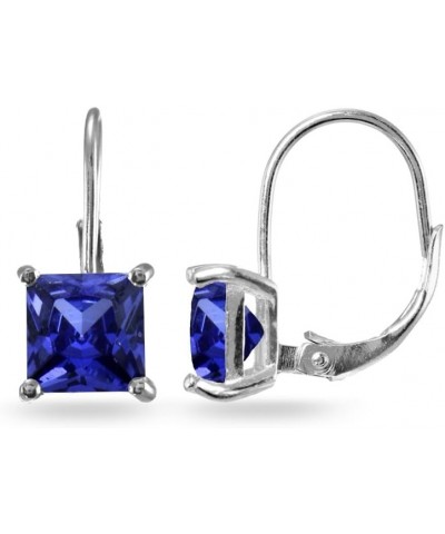 925 Sterling Silver Colored CZ Cubic Zirconia Princess-cut 7x7mm Leverback Dangle Earrings for Women, Teen Girls Blue CZ - St...