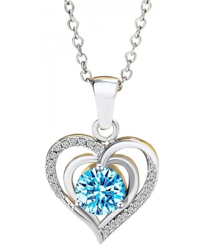 Valentines Day Gifts for Her - Silver Heart Blue Zircon Birthstone's Necklace Anniversary Birthday Gifts for Women Jewelry Ch...