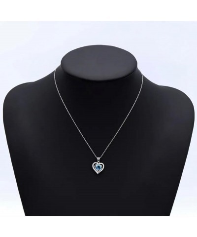 Valentines Day Gifts for Her - Silver Heart Blue Zircon Birthstone's Necklace Anniversary Birthday Gifts for Women Jewelry Ch...