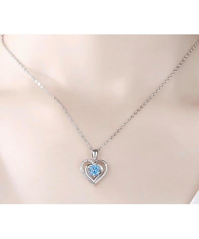 Valentines Day Gifts for Her - Silver Heart Blue Zircon Birthstone's Necklace Anniversary Birthday Gifts for Women Jewelry Ch...