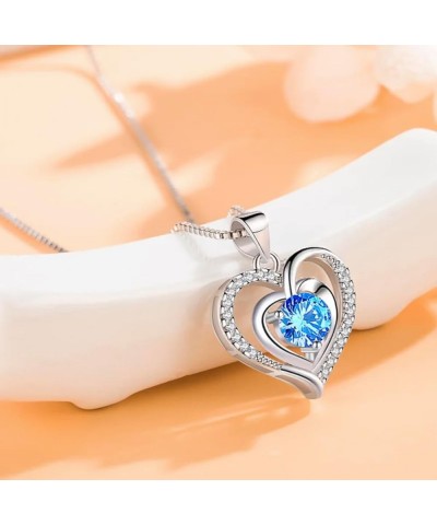 Valentines Day Gifts for Her - Silver Heart Blue Zircon Birthstone's Necklace Anniversary Birthday Gifts for Women Jewelry Ch...