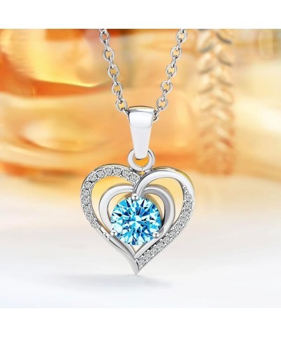 Valentines Day Gifts for Her - Silver Heart Blue Zircon Birthstone's Necklace Anniversary Birthday Gifts for Women Jewelry Ch...