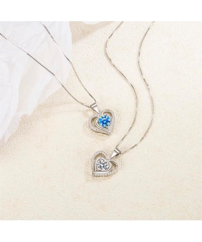 Valentines Day Gifts for Her - Silver Heart Blue Zircon Birthstone's Necklace Anniversary Birthday Gifts for Women Jewelry Ch...