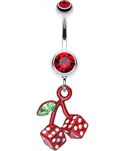 Vibrant Cherry Dice Belly Button Ring 14 GA, Length: 10mm, Red $11.20 Body Jewelry