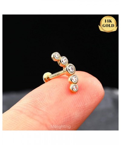 14K Solid Gold Cartilage Earring 16G Gold Curved Helix Piercing Jewelry Internally Threaded Curved CZ Gold Conch Piercing Jew...