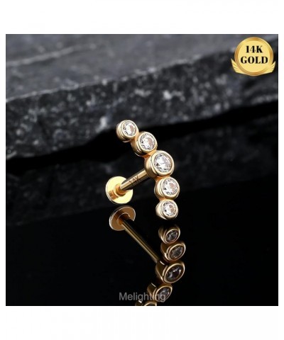 14K Solid Gold Cartilage Earring 16G Gold Curved Helix Piercing Jewelry Internally Threaded Curved CZ Gold Conch Piercing Jew...