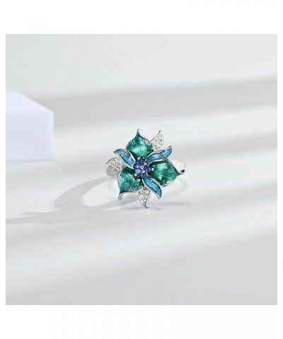 925 Sterling Silver Plated Green Leaves Flower Bridal Jewelry Colorful Enamel Jewelry Set CZ Simulated Diamond Sapphire Party...