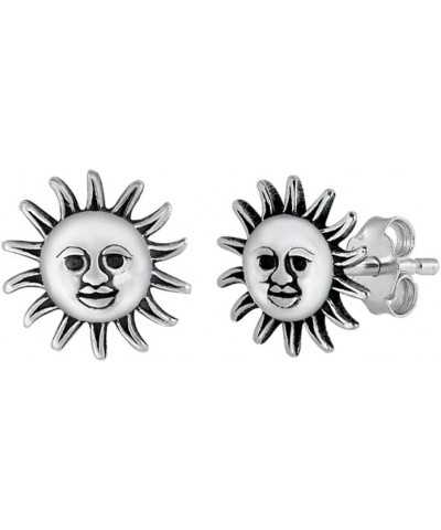 Happy Face Smiling Sun Sunshine .925 Sterling Silver Solar Space Stud Earrings $9.59 Earrings