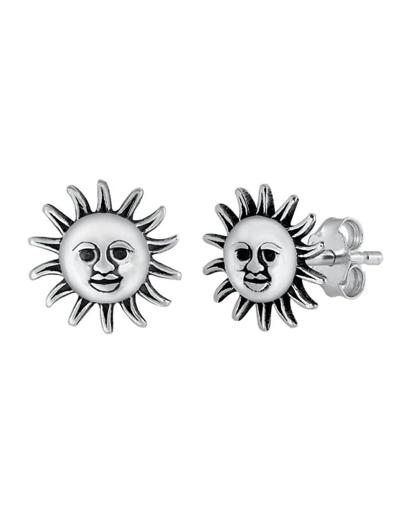 Happy Face Smiling Sun Sunshine .925 Sterling Silver Solar Space Stud Earrings $9.59 Earrings