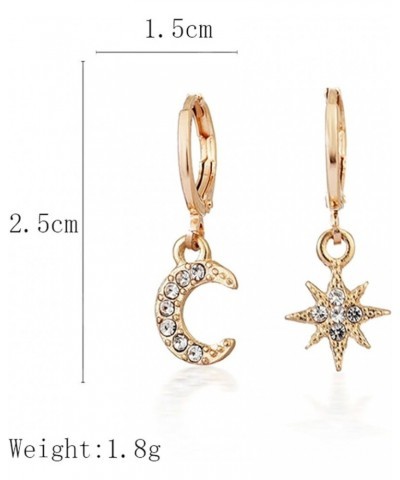 Small Star Moon Crystal Hoop Earrings for Women Teen Girls Gold Silver Plated Asymmetric Mismatch Dainty Charm Crescent Plane...