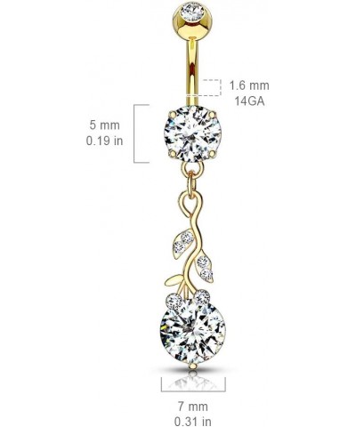 14GA CZ Crystal Gemmed Vine and Leaves Dangling Belly Button Ring Silver Tone $8.80 Body Jewelry