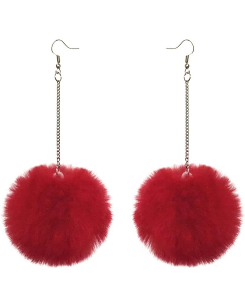 Large Colorful Furry Pompom Ball Earrings Set - Fluffy Hairy Big Ball Dangle Earrings for Women Girls Winter Jewelry B red $5...