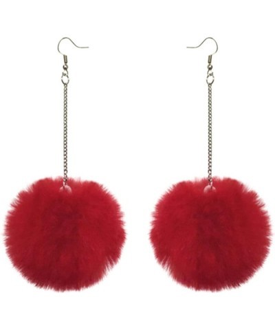 Large Colorful Furry Pompom Ball Earrings Set - Fluffy Hairy Big Ball Dangle Earrings for Women Girls Winter Jewelry B red $5...