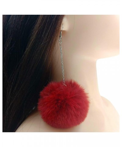 Large Colorful Furry Pompom Ball Earrings Set - Fluffy Hairy Big Ball Dangle Earrings for Women Girls Winter Jewelry B red $5...