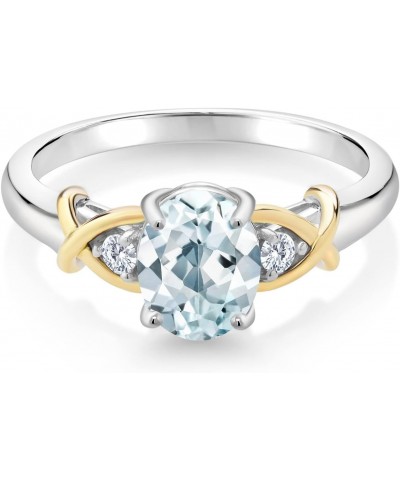 2 Tone 10K Yellow Gold and 925 Sterling Silver Sky Blue Aquamarine and White Lab Grown Diamond Ring For Women (1.28 Cttw, Ava...