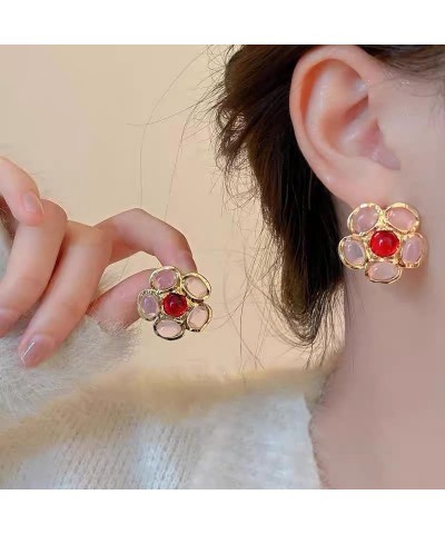 Pink Stud Earrings for Women, Trendy Love Heart Geometric Flower Boho Studs Hypoallergenic Statement Earrings Cocktail Costum...