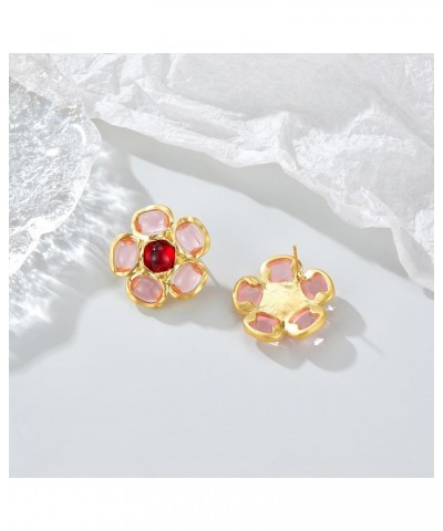 Pink Stud Earrings for Women, Trendy Love Heart Geometric Flower Boho Studs Hypoallergenic Statement Earrings Cocktail Costum...