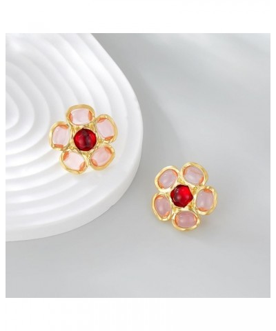 Pink Stud Earrings for Women, Trendy Love Heart Geometric Flower Boho Studs Hypoallergenic Statement Earrings Cocktail Costum...