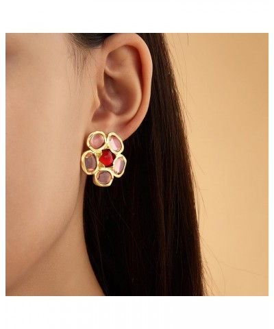 Pink Stud Earrings for Women, Trendy Love Heart Geometric Flower Boho Studs Hypoallergenic Statement Earrings Cocktail Costum...