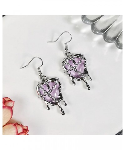 Punk Heart Earrings for Women Girls Y2K Crystal Heart Dangle Earrings Imprison Heart Lava Love Earrings Hypoallergenic Chain ...